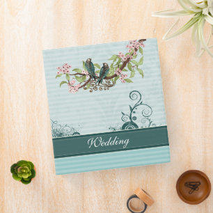 Vintage Love Birds Aqua Teal Pink Wedding Planner Binder
