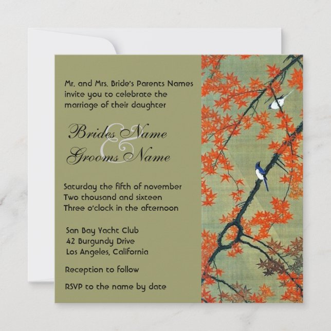 Vintage Love Birds Autumn Wedding Invitation (Front)
