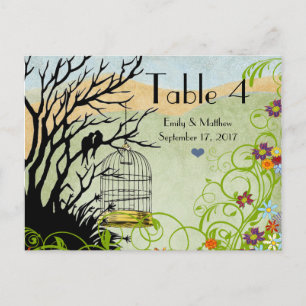 Vintage Love Birds & Bird Cage Wedding Number Card