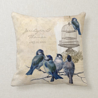 Vintage Love Birds Birdcage Postage Personalized Throw Pillow