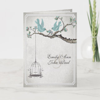 Vintage Love Birds BirdCage Wedding Invitations