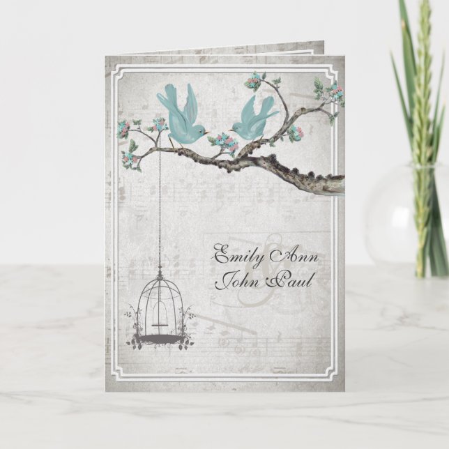 Vintage Love Birds BirdCage Wedding Invitations (Front)