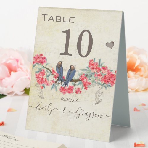 Vintage Love Birds Blush Pink Navy Blue Green   Table Tent Sign