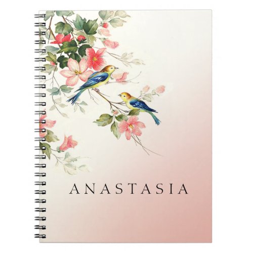 Vintage Love Birds  blush pink white Notebook