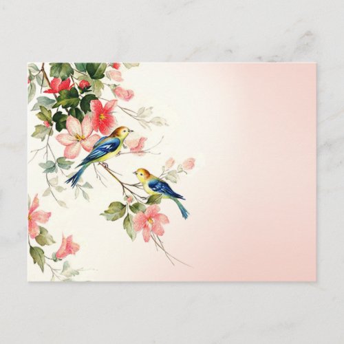 Vintage Love Birds  blush pink white Postcard