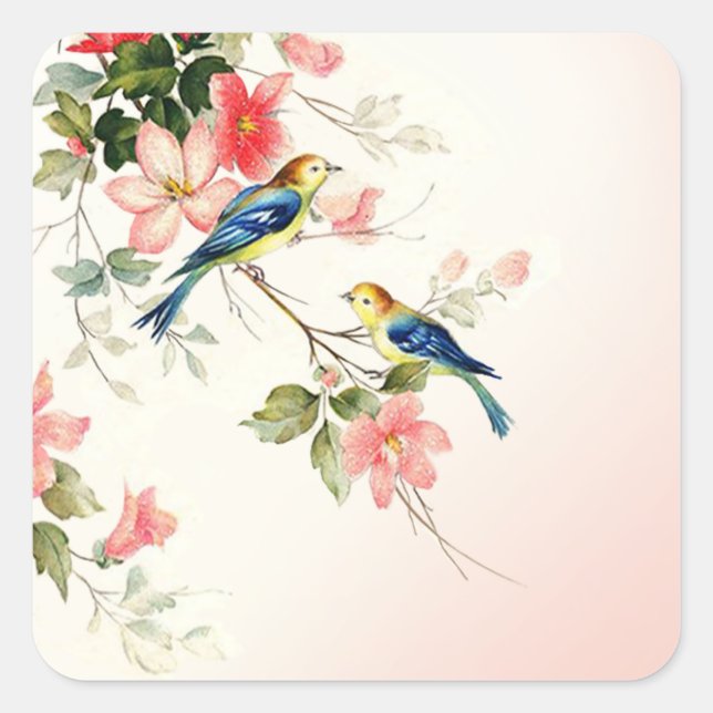 Vintage Love Birds | blush pink white Square Sticker (Front)