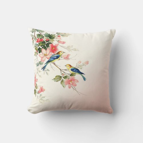 Vintage Love Birds  blush pink white Throw Pillow