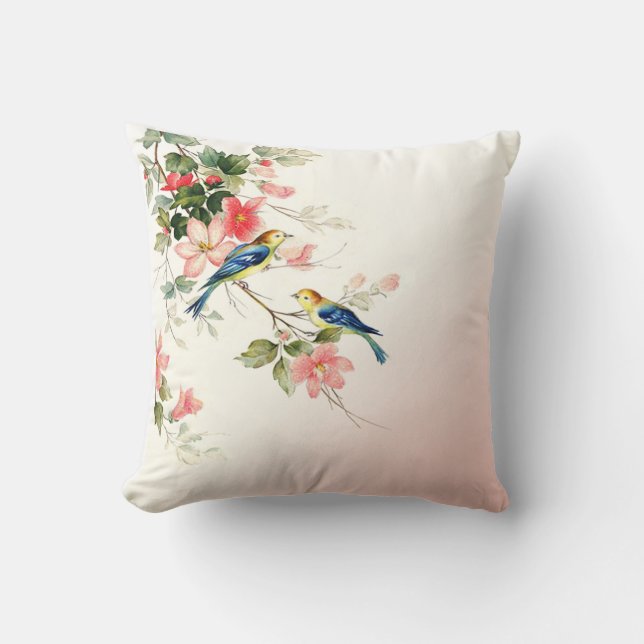 Vintage Love Birds | blush pink white Throw Pillow (Front)