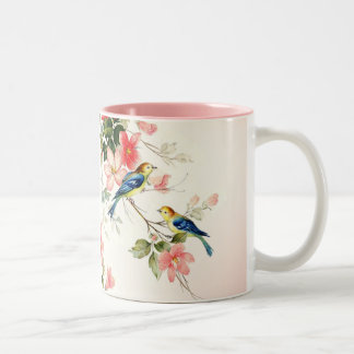 Vintage Love Birds | blush pink white Two-Tone Coffee Mug
