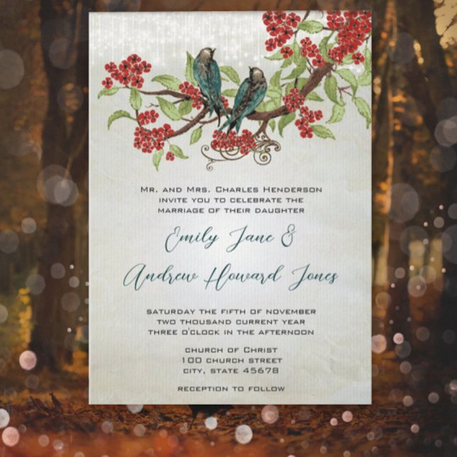 Vintage Love Birds Boho Wedding Invitations (Creator Uploaded)
