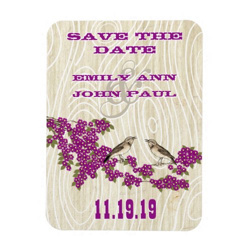 Vintage Love Birds Cherry Blossom Save the Date Magnet