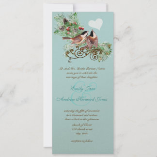 Vintage Love Birds Chickadees Wedding Invitation