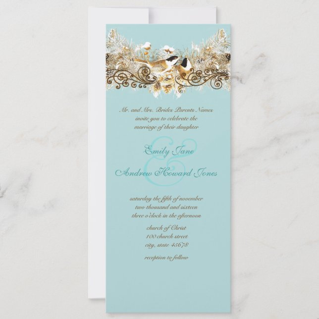 Vintage Love Birds Chickadees Wedding Invitation (Front)
