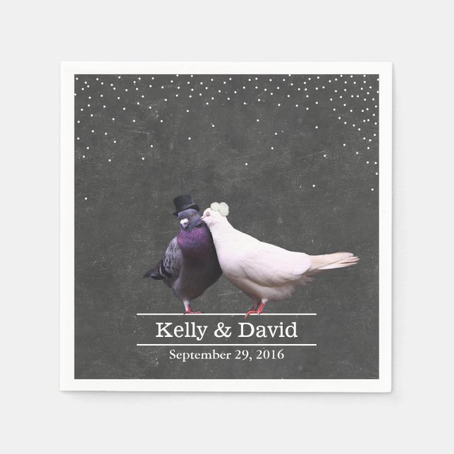 Vintage Love Birds Confetti Chalkboard Wedding Napkins (Front)