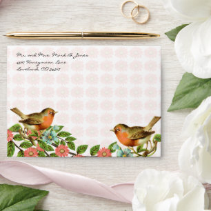 Vintage Love Birds Coral Flower Branch Envelopes