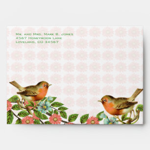 Vintage Love Birds Coral Flower Branch Envelopes