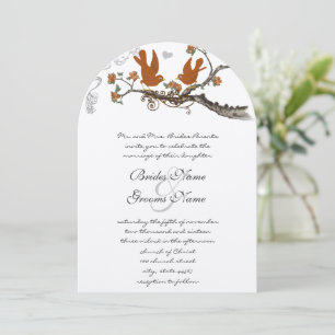 Vintage Love Birds Coral & Gray Wedding Invite