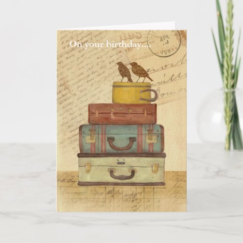 Vintage Love Birds Folded Birthday Card