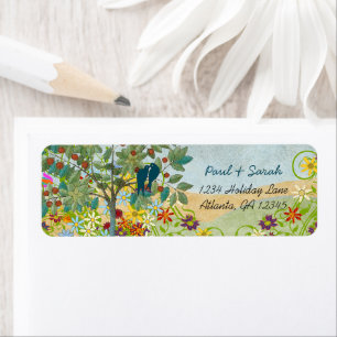 Vintage Love Birds Fruit Tree Damask Hills Label