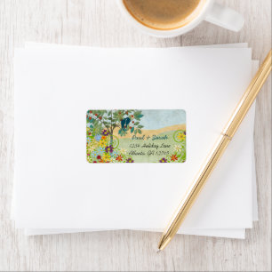 Vintage Love Birds Fruit Tree  Damask Hills Label