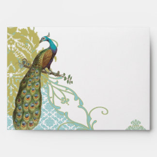 Vintage Love Birds Lagoon Damask Envelopes