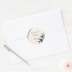 Vintage Love Birds Navy Wedding Stickers