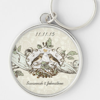 Vintage Love Birds Oak Wedding Key Chain