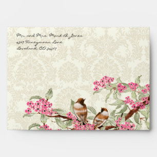 Vintage Love Birds Pink Flower Branch Envelopes
