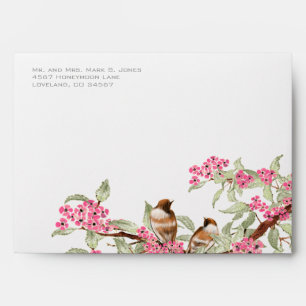 Vintage Love Birds Pink Flower Branch Envelopes