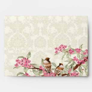 Vintage Love Birds Pink Flower Branch Envelopes