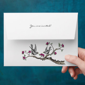Vintage Love Birds Plum Flower Envelopes