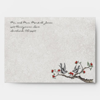 Vintage Love Birds Red Flower Envelopes