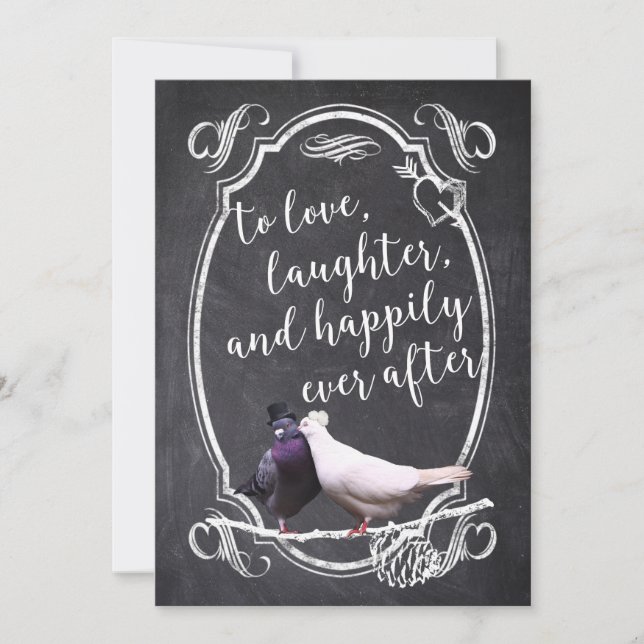 Vintage  Love Birds Rustic Chalkboard Wedding Invitation (Front)