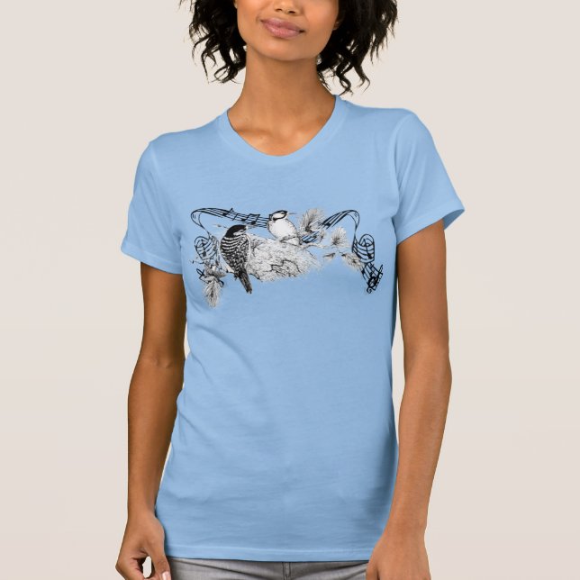 Vintage Love Birds Rustic Woodpecker Wedding T-Shirt (Front)
