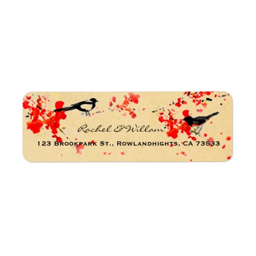 Vintage Love Birds Sakura Spring Wedding Label