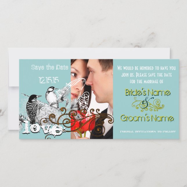 Vintage Love Birds Save the Date  Your Photo (Front)