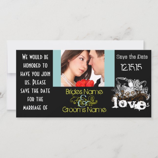 Vintage Love Birds Save the Date  Your Photo (Front)
