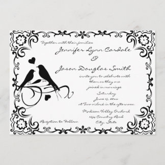 Vintage Love Birds Scroll Frame Wedding Invitation