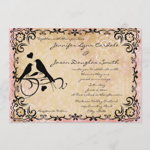Vintage Love Birds Scroll Frame Wedding Invitation