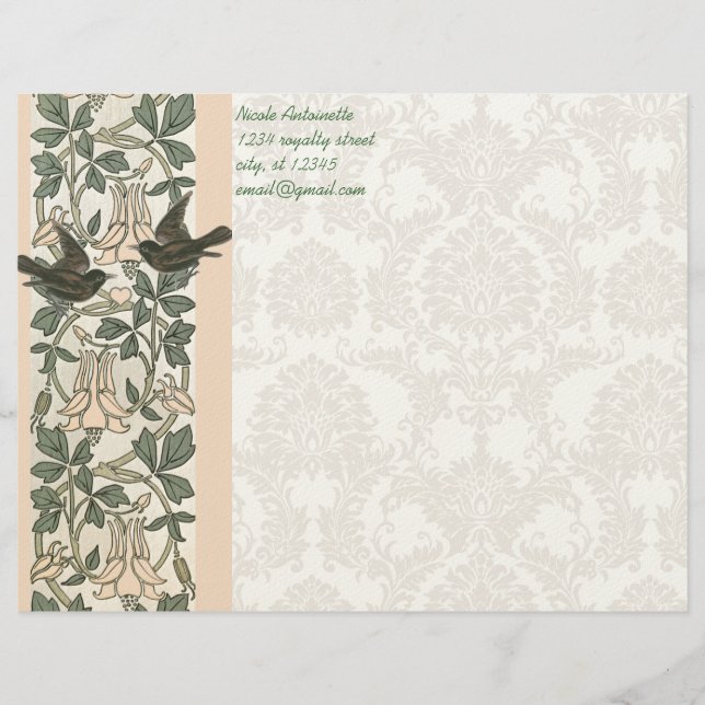 Vintage Love Birds Stationery (Front)