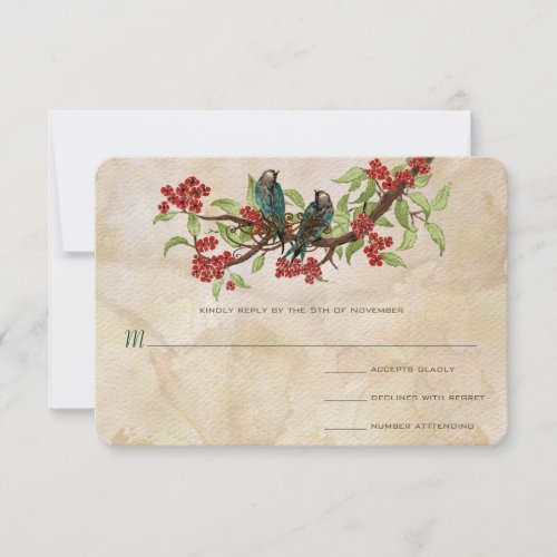 Vintage Love Birds Tea Stain Wedding RSVP