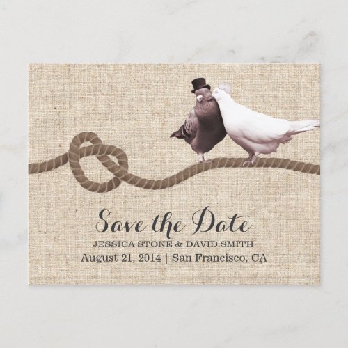 Vintage Love Birds  Twine Knot Save the Date Announcement Postcard