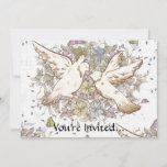 Vintage Love Birds, Two White Doves Floral Invitation