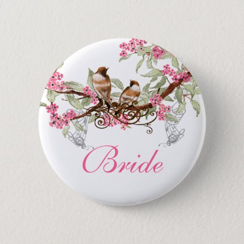 Vintage Love Birds Wedding Badges Pinback Button