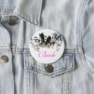 Vintage Love Birds Wedding Badges Pinback Button