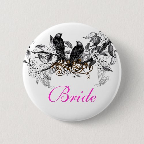 Vintage Love Birds Wedding Badges Pinback Button