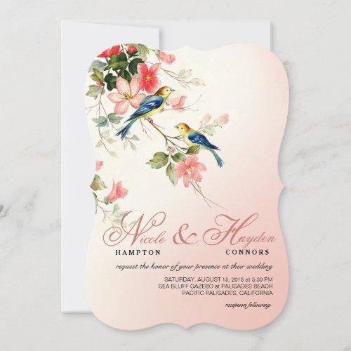 Vintage Love Birds Wedding  blush pink white Invitation