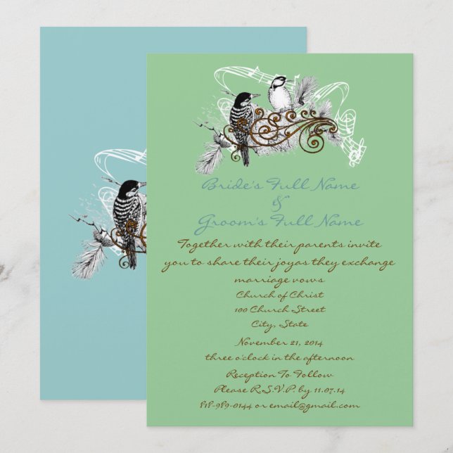 Vintage Love Birds Wedding Invitation (Front/Back)
