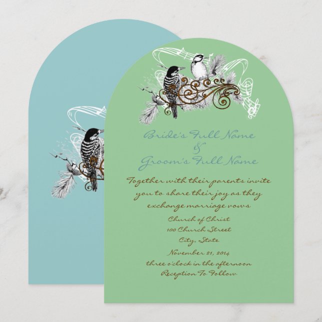 Vintage Love Birds Wedding Invitation (Front/Back)