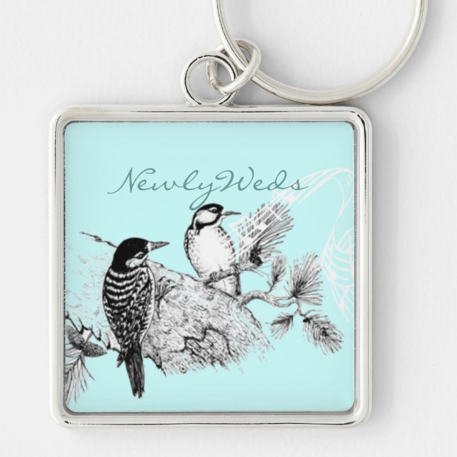 Vintage Love Birds Wedding Invitation Keychain (Front)